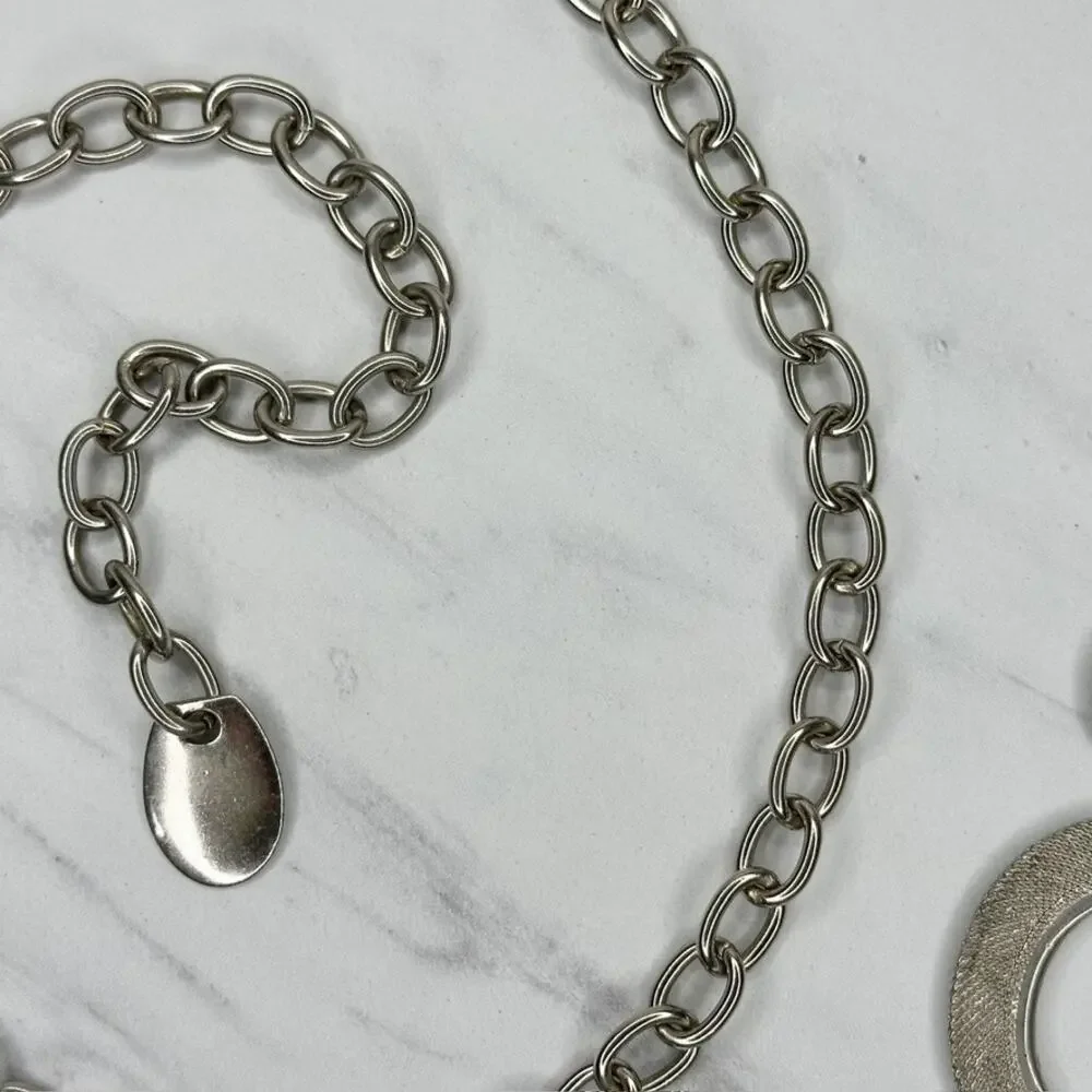 Chunky Textured Silver Tone Chain Belt OS ✨